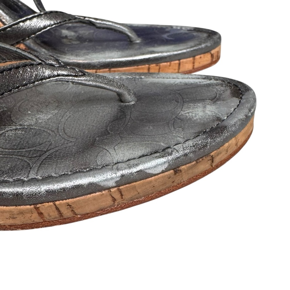 Coach Lannie Metallic Leather Cork Wedge Sandals 7.5 - Picture 7 of 13